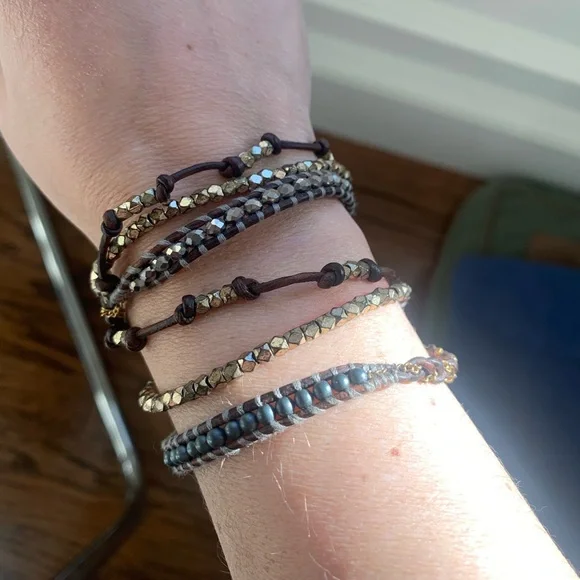 CHAN LUU beaded wrap bracelet leather with gold/silver tone nuggets NEW RARE - Picture 6 of 15